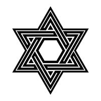 Estrela de David judaica seis pontas de estrelas em preto com o ícone de vetor de estilo de bloqueio