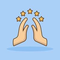 duas mãos dando um high five para um grande ícone de trabalho em estilo simples. mais cinco trabalhos em equipe de sucesso com ilustração vetorial de desenho animado de cinco estrelas vetor