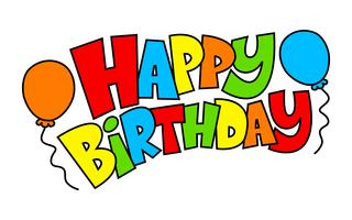 Gráfico de texto colorido feliz aniversário com logotipo de vetor de balões de festa