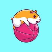 hamster bonito jogando basquete ilustração do ícone dos desenhos animados do vetor. animal esporte ícone conceito isolado vetor premium. estilo de desenho animado plano