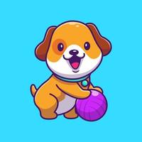 cão bonito jogando bola ilustração de ícone do vetor dos desenhos animados. animal esporte ícone conceito isolado vetor premium. estilo de desenho animado plano