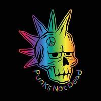 crânio com letras não mortas do punk para design de camiseta ilustração colorida vetor premium