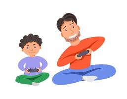 personagens para o dia dos pais. pai e filho jogam jogos de computador juntos.