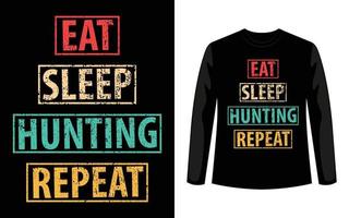 coma o vetor de modelo de design de camiseta de caça a repetição de caça ao sono