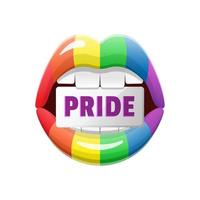 design de arco-íris de boca aberta lgbt. lábios gays e lésbicas orgulho ilustração vetorial isolado no fundo branco. vetor