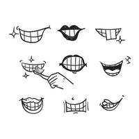 sorriso de doodle desenhado à mão e ícone de ilustração de dentes isolado vetor