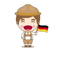 alemães em trajes nacionais com uma bandeira. um menino em traje tradicional. personagem de desenho animado chibi vetor
