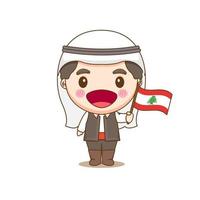 libaneses em traje nacional com uma bandeira. um menino em traje tradicional. personagem de desenho animado chibi vetor