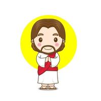 personagem de desenho animado bonito jesus orando vetor
