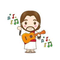 personagem de desenho animado bonito jesus tocando violão vetor