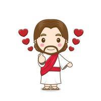 personagem de desenho animado bonito jesus posando dedo de amor vetor