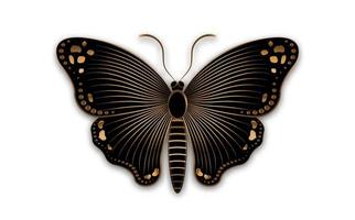 slogan de borboleta decorativa de luxo ouro com ilustração de modelo de logotipo de borboleta preta. design vetorial para impressões de moda, pôster e cartão, empresa, joias, isoladas no fundo branco vetor