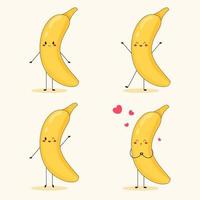 coleção de banana na pose diferente. personagem de fruta bonito dos desenhos animados em fundo branco. ilustração vetorial plana. vetor