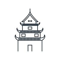 design de ilustração de ícone de vetor de linha de contorno de castelo tradicional asiático japonês ou chinês