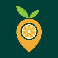 fruta laranja com desenho de logotipo de localização de mapa de pinos ilustração de símbolo de ícone de vetor