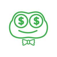 desenho animado de cabeça de sapo feliz com ilustração de design gráfico de símbolo de vetor de logotipo de dinheiro