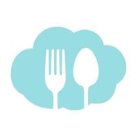 nuvem azul com colher e garfo logotipo símbolo vetor ícone design ilustração gráfica
