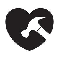 forma de amor com ilustração de design de ícone de símbolo de vetor de logotipo de martelo