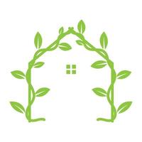 planta de videiras verde com ilustração de design de ícone de símbolo de vetor de logotipo em casa