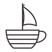 xícara de café de linhas hipster com logotipo de barco símbolo vetor ícone ilustração design gráfico