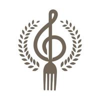 nota musical com ilustração de design de ícone de símbolo de vetor de logotipo de restaurante de garfo