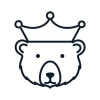 contorno de arte de linha fofa de cabeça de urso com design de ilustração vetorial de logotipo de coroa vetor