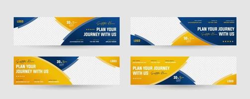 banner horizontal semi-círculo definido com gradiente de cor azul e laranja. adequado para o seu negócio e agência de viagens. vetor