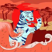 ano novo chinês do cartaz de tigre de água azul. cartão com símbolo anual tradicional da china. banner desenhado à mão para calendário oriental 2022 anos. folclore asiático desenho ilustração abstrata de vetor