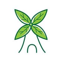 moinho de vento linha arte contorno folha planta logotipo verde vetor ícone design