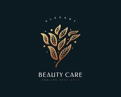 design de logotipo de flor de beleza dourada de luxo para marcas de spa, cosméticos, joias ou boutique vetor