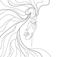 rosto feminino abstrato, retrato surreal de uma mulher com cabelo comprido, isolado na ilustração background.fashion branco no estilo de contorno de esboço, grande desenho vetorial para impressão. vetor