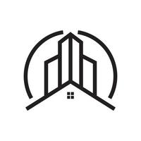 casa de telhado com logotipo de arranha-céu símbolo ícone vetor design gráfico ilustração ideia criativa