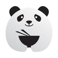 panda fofo com ilustração de design de ícone de símbolo de vetor de logotipo de tigela