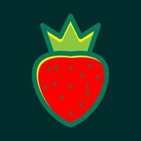 morango fresco de frutas com ilustração de ícone de símbolo de vetor de design de logotipo de coroa verde