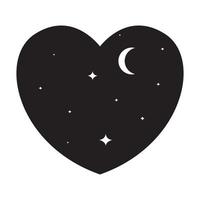 forma amor noite escura com design de ilustração de ícone de vetor de logotipo de lua