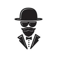 bigode de barba de homem com chapéu e terno logotipo vetor ícone ilustração design