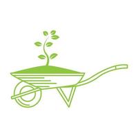 carrinho de mão de jardim com ilustração de design de ícone de símbolo de vetor de logotipo de planta