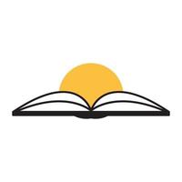 livro aberto com ilustração de design gráfico de vetor de ícone de símbolo de logotipo do pôr do sol