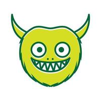 cabeça de sorriso feliz de monstro bonito dos desenhos animados com design de ilustração de ícone de vetor de logotipo verde de chifre