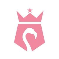 cabeça de pássaro flamingo rosa com design de logotipo de escudo vetor