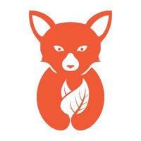 raposa animal bonito com ilustração de design gráfico de vetor de ícone de logotipo de folha
