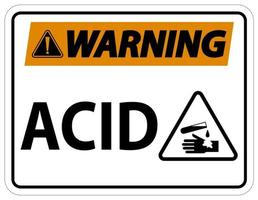 etiqueta o sinal de aviso de ácido no fundo branco vetor