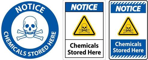 observe os produtos químicos armazenados aqui assinam no fundo branco vetor
