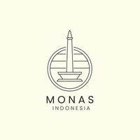 monas indonésia linha minimalista logotipo emblema ícone modelo design vetorial vetor