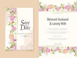 cartão de convite de casamento floral com design de lírios e rosas vetor