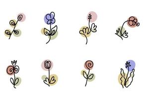 conjunto moderno de flores de doodle desenhadas à mão isoladas. vetor