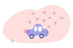 romântico valentine mão desenhada carro carregando corações. vetor