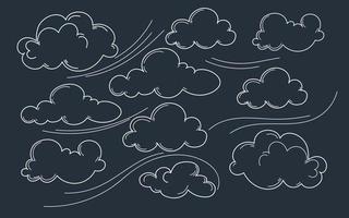 definir nuvens doodle e desenho vetorial de desenho animado desenhado. vetor