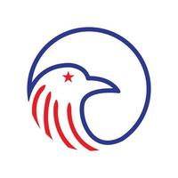 linha de cabeça de águia americana com design de logotipo de estrela vetor