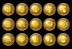 conjunto de ícones moeda de ouro de moeda criptográfica vetor